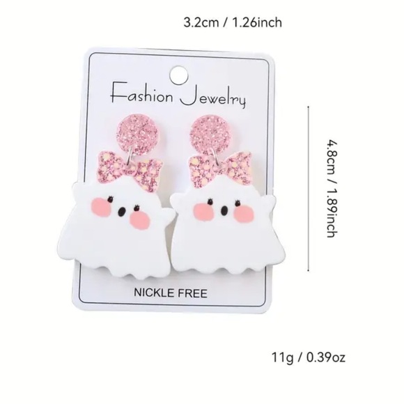 Ghost With Pink Sparkle Bow Earrings 👻🎀👻🎀 - Picture 5 of 5